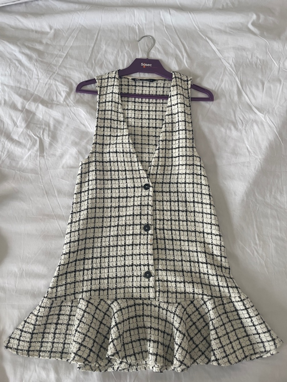 Zara Black & Cream Checked Tweed Double-Breasted Blazer - Picture 3 of 5